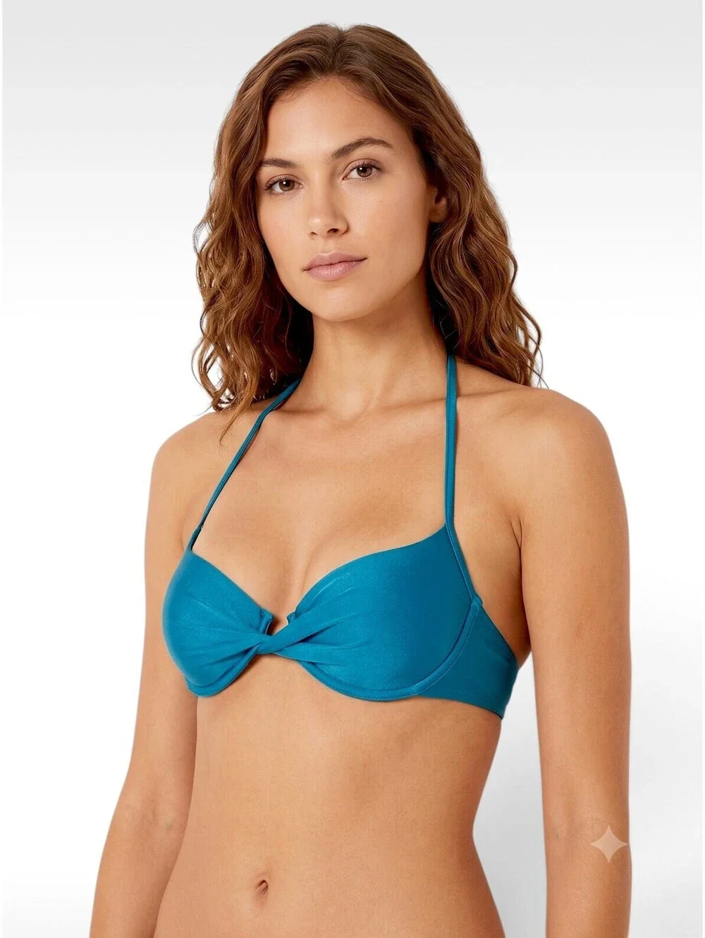L*Space Medium Toni Teal Blue Shine Center Twist Underwire Halter Bikini Top NWT